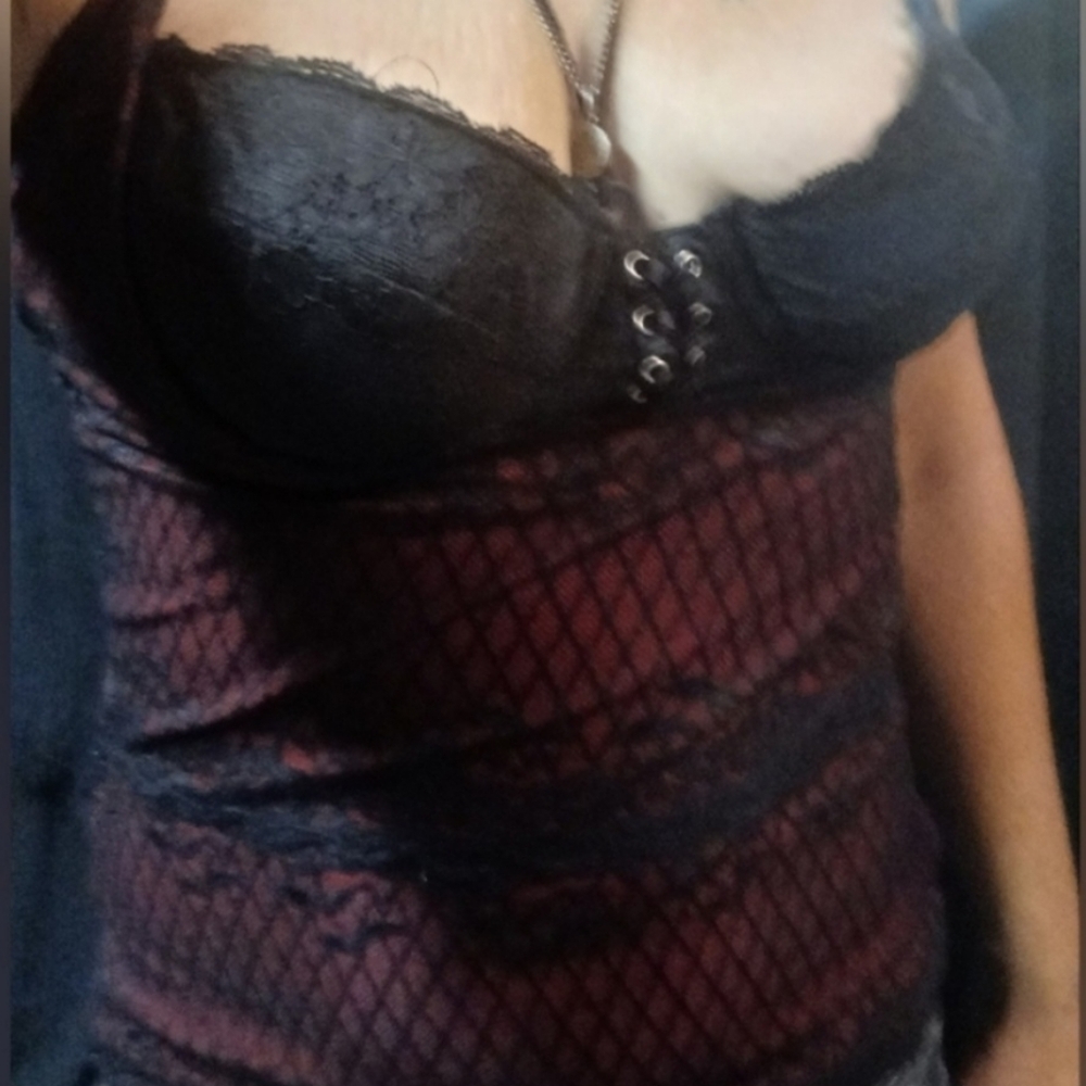 Skinnygirl Red and Black Lace Top